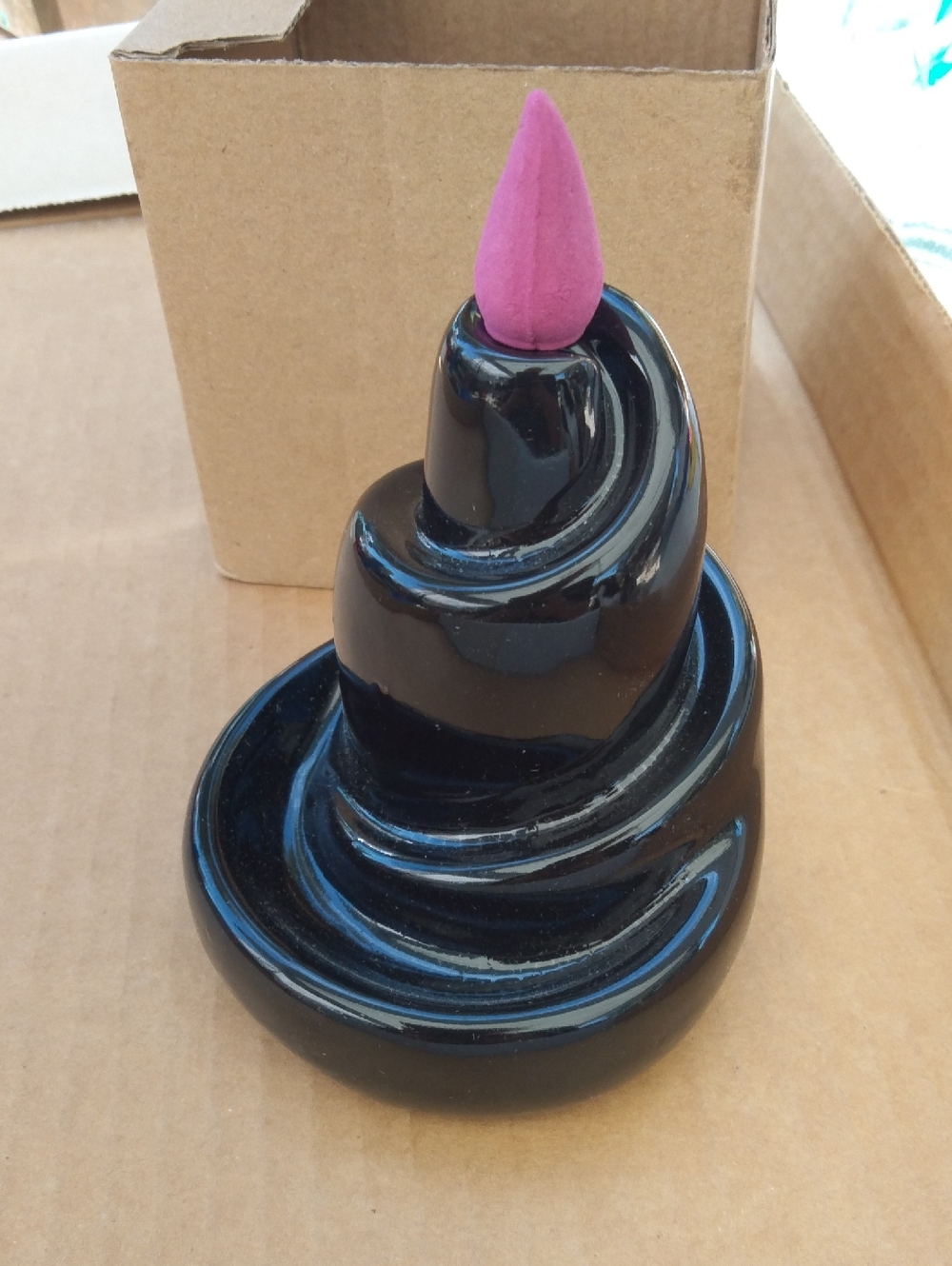 Black Spiral Ceramic Incense Cone Burner with 4 Incense